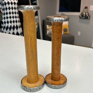 Antique Wooden Spool Candlesticks Industrial Spool Candlestick Holders